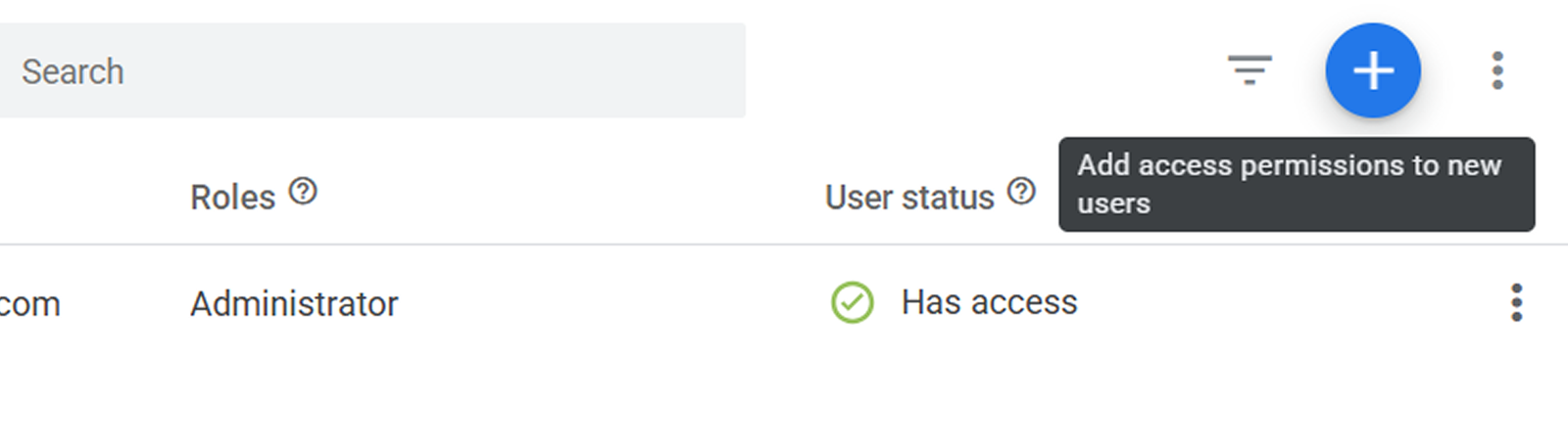 The Google Tag Manager account permissions row with the blue add button